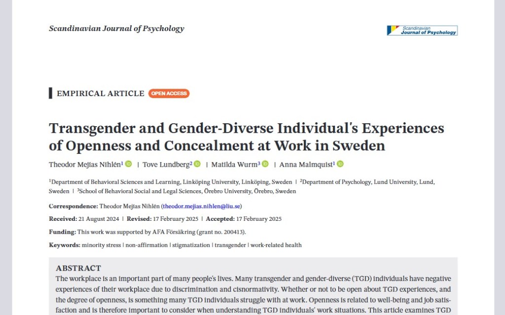 Transpersoners upplevelser av&nbsp;jobbet